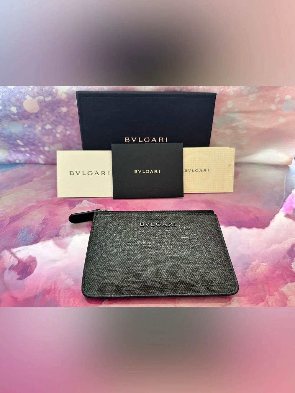 Bvlgari Week End Keyholder/Cardcase (Charcoal Gray, EUC)